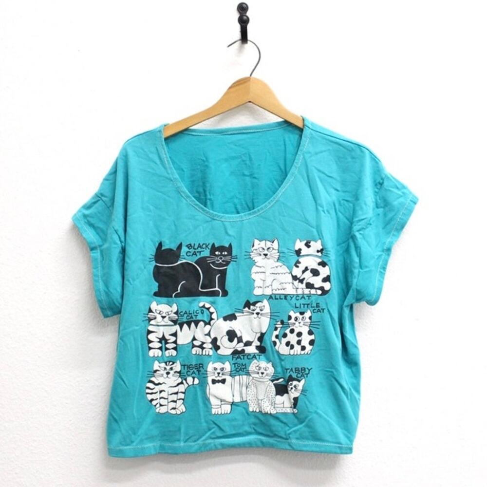 Vintage Kitty Cat Crop Top T Shirt XL
